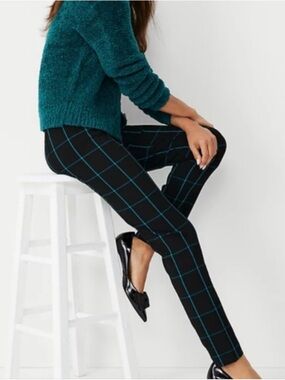 Ann Taylor Audrey High Rise Pant Windowpane in Black Green Teal Size 0P NWT